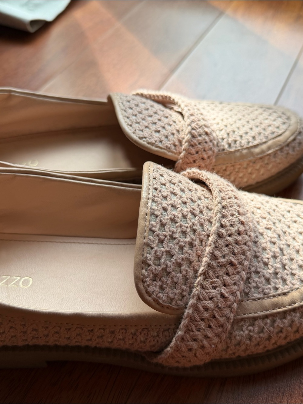 Woven Knit Slip-On Moccasins in Beige - Women